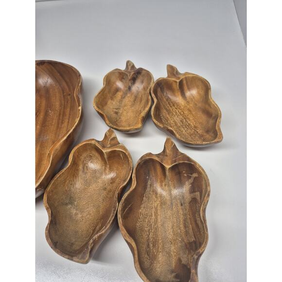 Vintage Monkey Pod Set Wood Carved Bowl Dish Cottage Made in Philippines - Picture 4 of 7